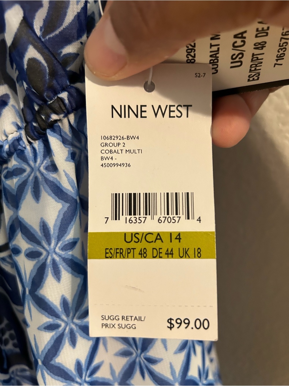 Nine West Blue & White Patterned High-Low Ruffle Dress - Picture 7 of 8